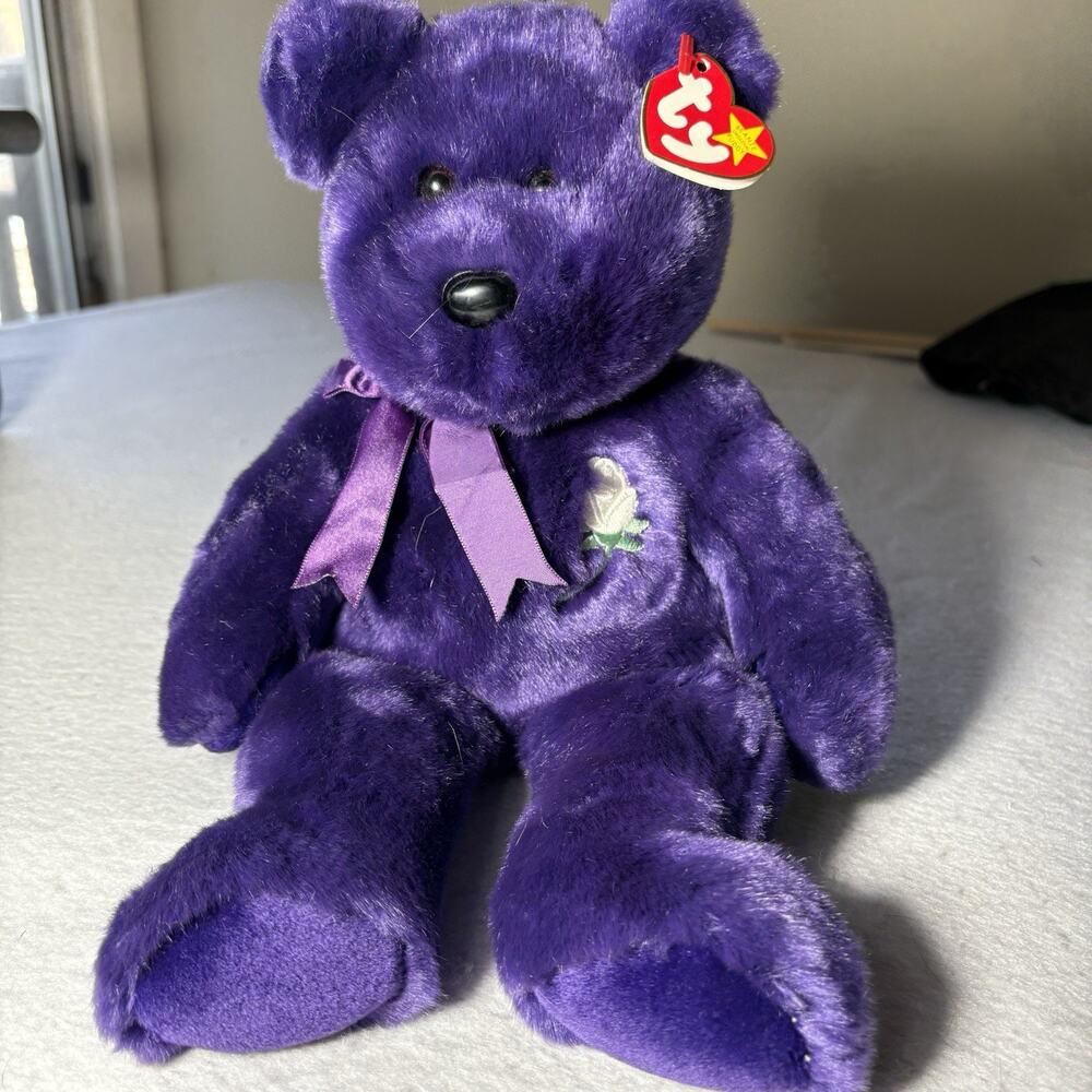 Ty Beanie Buddy Princess Diana Bear 1998 - Mint Tags - PE Pellets - 14" Purple